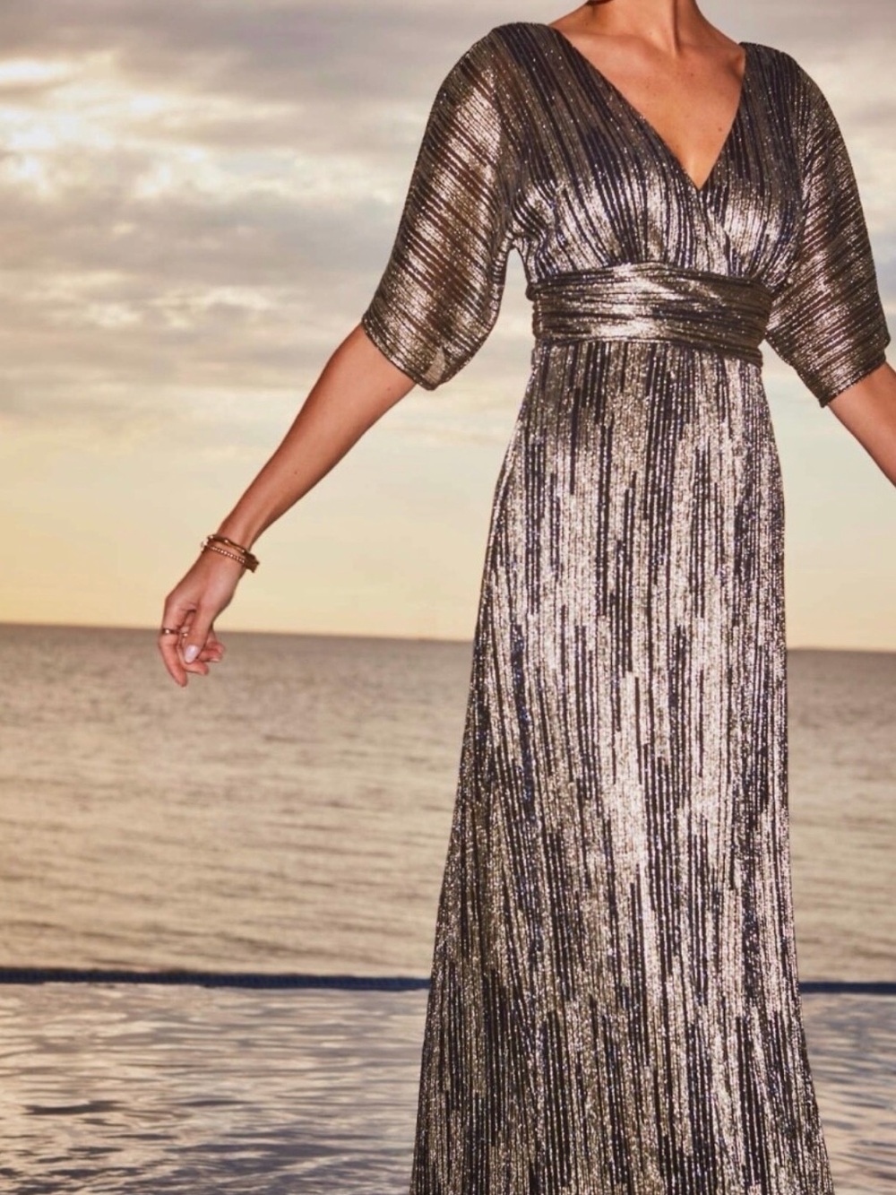 Lilly Pulitzer NWT Parigi Maxi Dress Berry Crinkle Gold Metallic - Picture 2 of 7